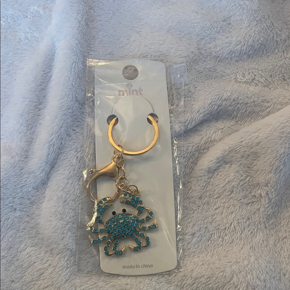 Blue Crab Keychain Gold Ring and lobster claw clasp purse bag charm - Picture 2 of 4